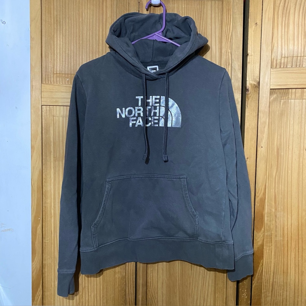 🏔️The North Face, Sz Medium, Half Dome Logo Hoodie, Color Gray & Metallic Silver